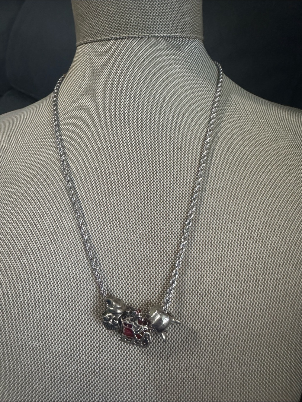 Silver Necklace with Red Accent Charm - Women Jewelry